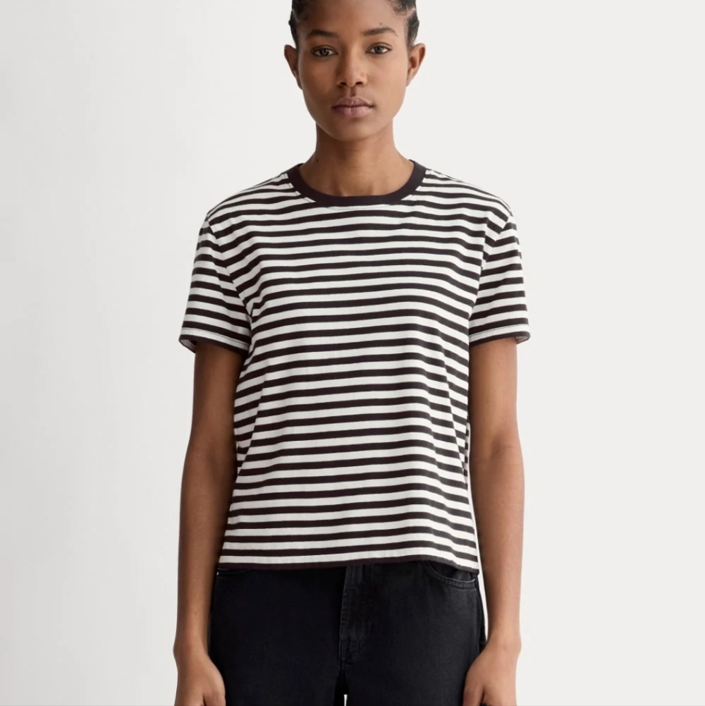 Everlane Black and White Striped Short Sleeve Tee
